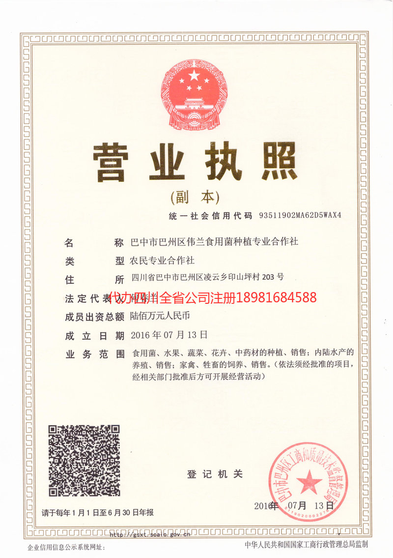 长乐长乐伟兰食用菌种植专业合作社